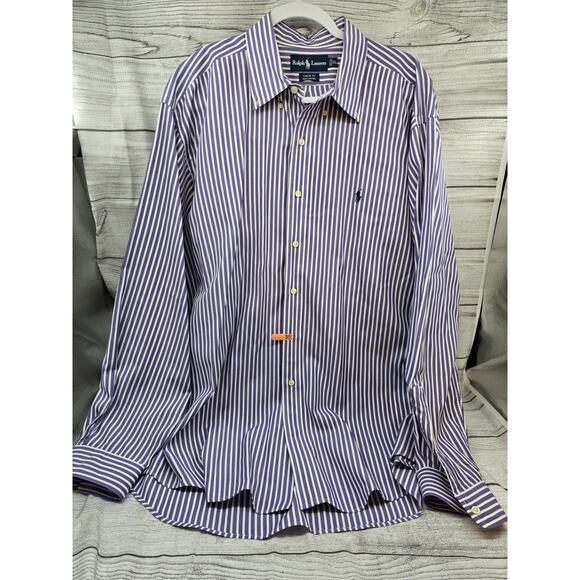 Ralph Lauren Polo Striped Pattern Men Button Shirt XL Purple & White Classic Fit - Picture 1 of 7